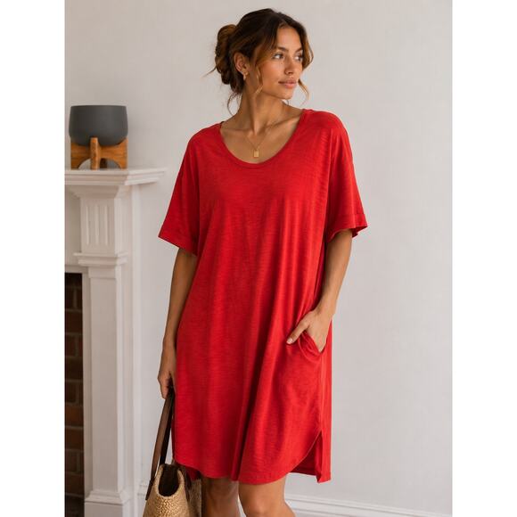 Chico’s Dresses & Skirts - Chico’s Red Midi Dress Size 3 XL 16 18 Cotton Modal Short Sleeve NWT Soft